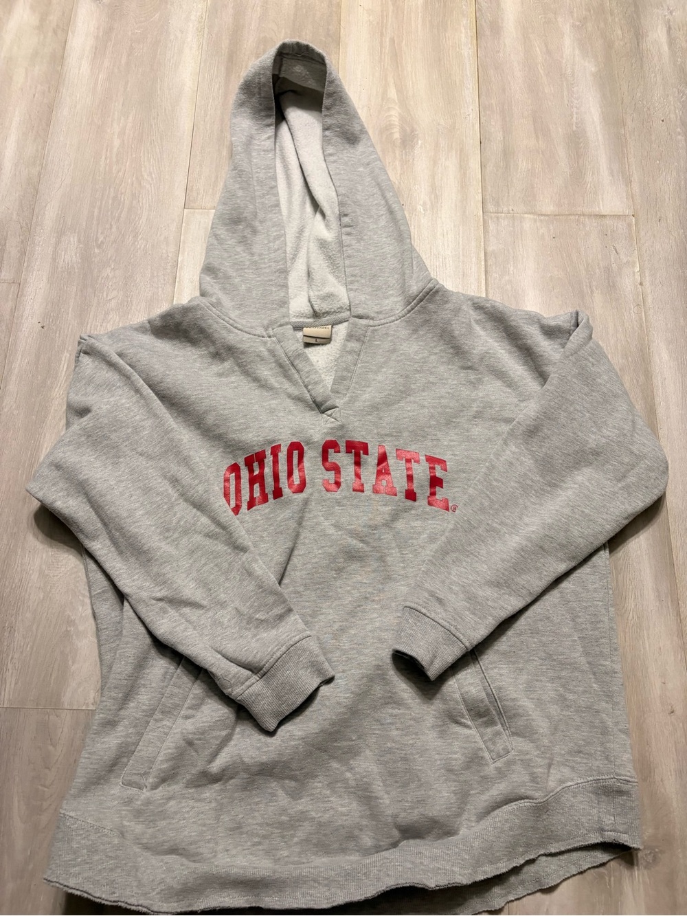 Gray Women's Hooded Sweatshirt with Red Ohio State Print